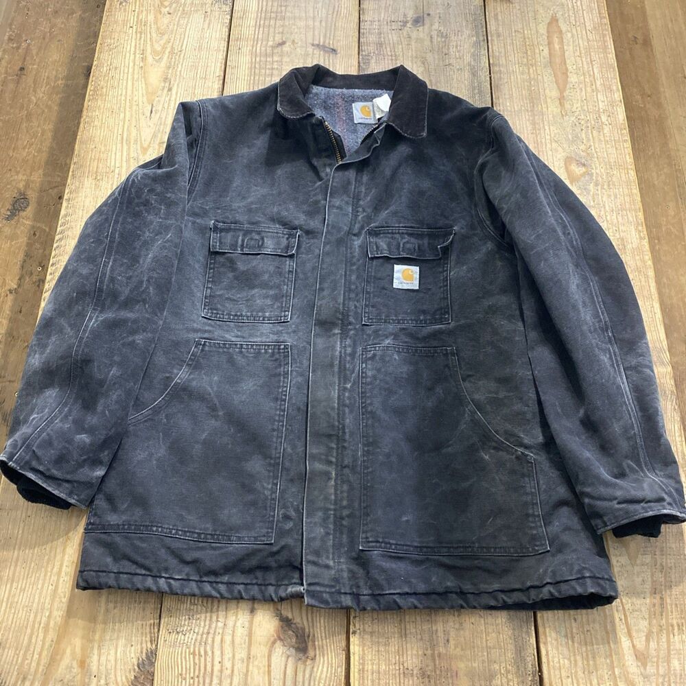 Vintage Carhartt Chore Coat Black Jacket CB1805 Blanket Lined USA Union Size 50